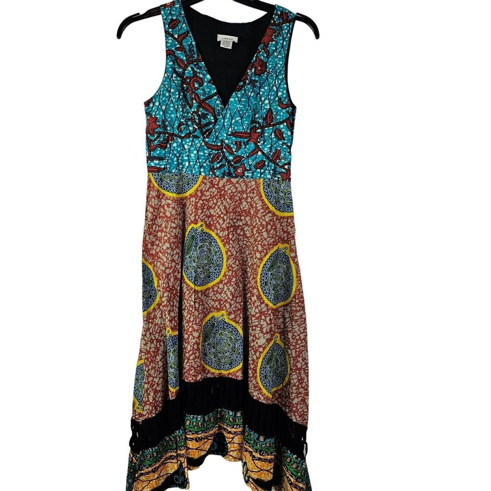 Lolly Women's‎ African Boho Dress Sleeveless Handkerchief Hem Size Small